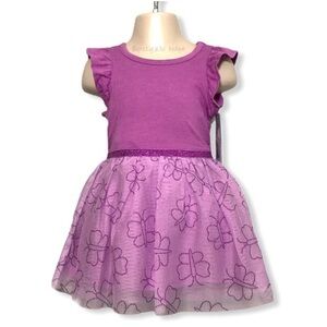 NWOT Purple Butterfly Tutu Dress Flutter Sleeve Fit & Flare 18M Toddler New